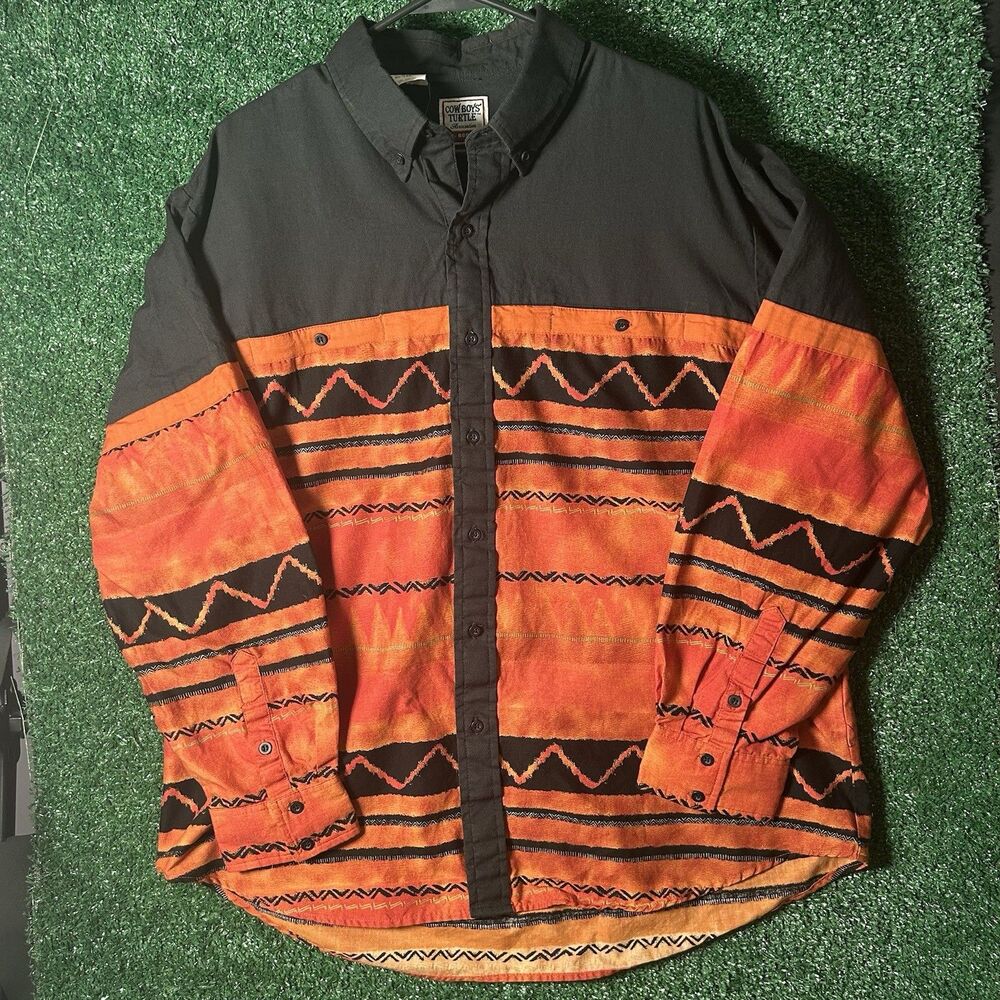 Vintage Cowboys Turtle Association Roper Shirt Mens XXL Aztec Southwestern Black